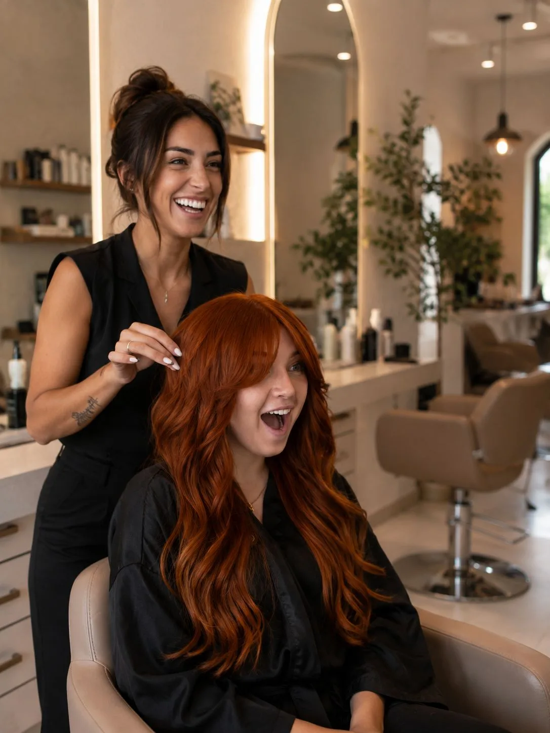 Friseurin arbeitet am Kunden, während ConciergeBeauty Anrufe und Termine im Hintergrund übernimmt